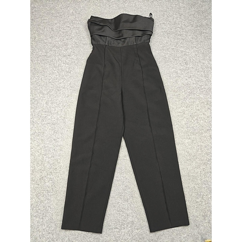 Solace London Jumpsuit Womens 6 Black Off Shoulder Strapless Satin Party Evening